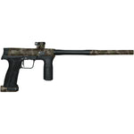 Black and camouflage paintball gun on a white background
