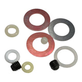 Set of metal washers and rubber O-rings on a white background