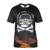 HK Army HSTL Wars Dryfit Shirt with baby yoda riding in a HK skull space shiip Front
