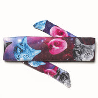 HK Army Headband in Space Cats Pattern. Cosmic Teal, Pink, and Purple