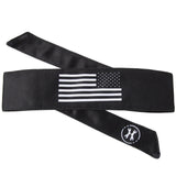 HK Army Headband with USA flag in black and white on a black background